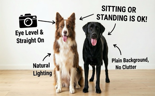 Good example guide: Eye level, natural lighting, plain background